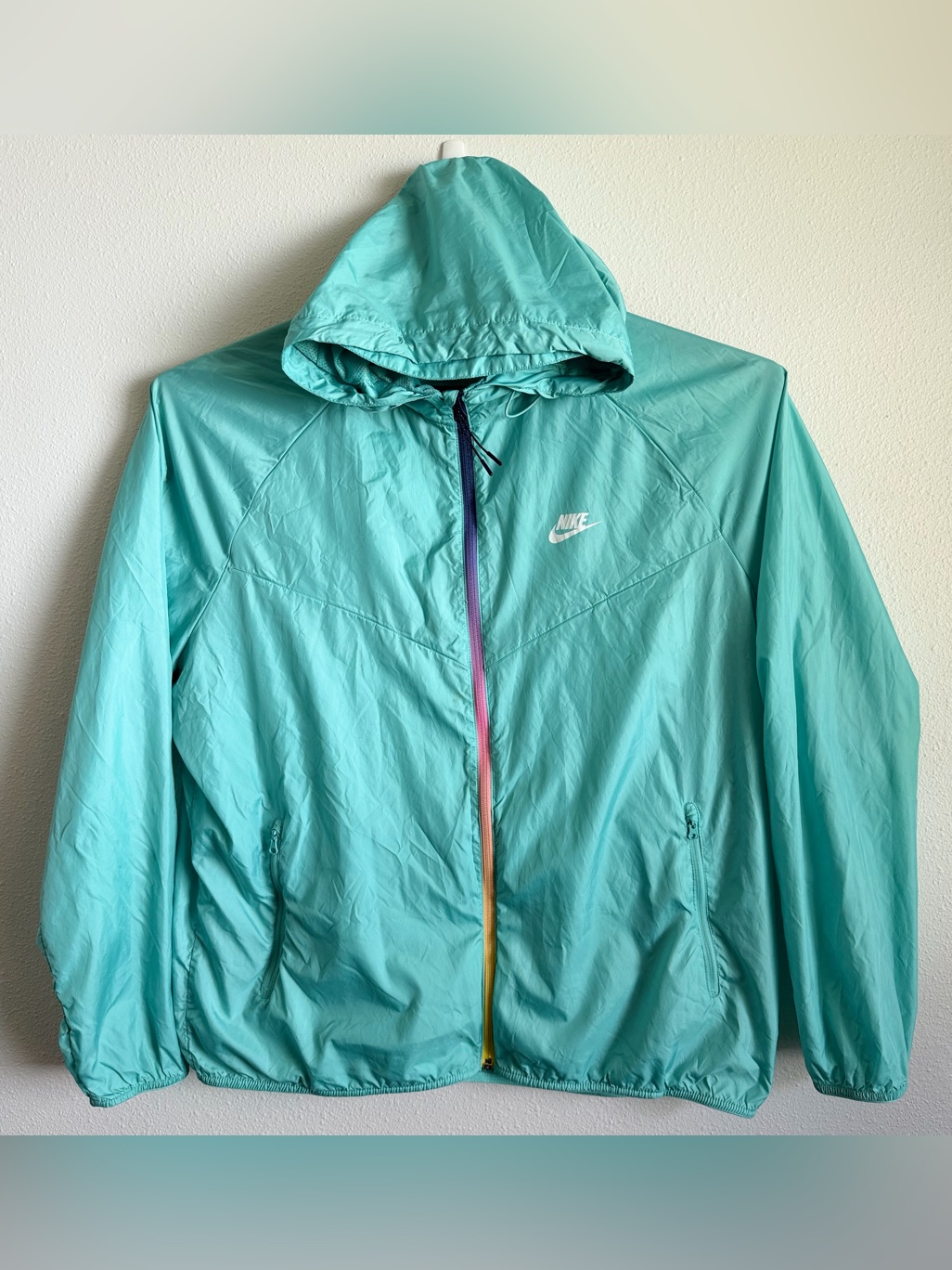 Nike Windbreaker Mens Xxl Aqua Teal Rainbow Zipper Jacket Rare